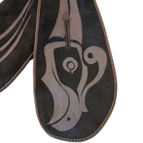 Black Shearling Keyhole Scarf with Inuit Eagle Motif (NWOT) - Picture 2 of 5